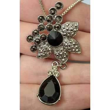 Black And Silver Floral Pendant Necklace - image 1