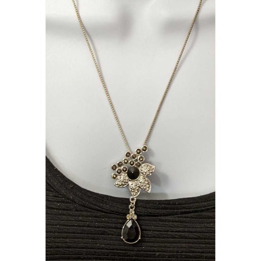 Black And Silver Floral Pendant Necklace - image 3