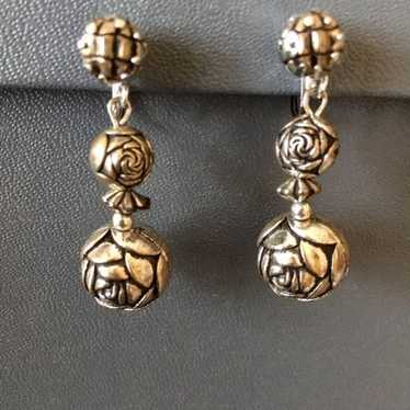 Vintage Earrings Silver Rose Buds Ear