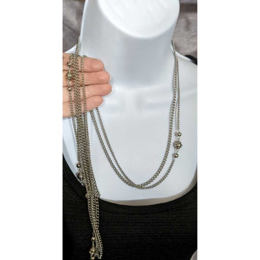 Long Silver Double Strand Necklace With Bead Acce… - image 2