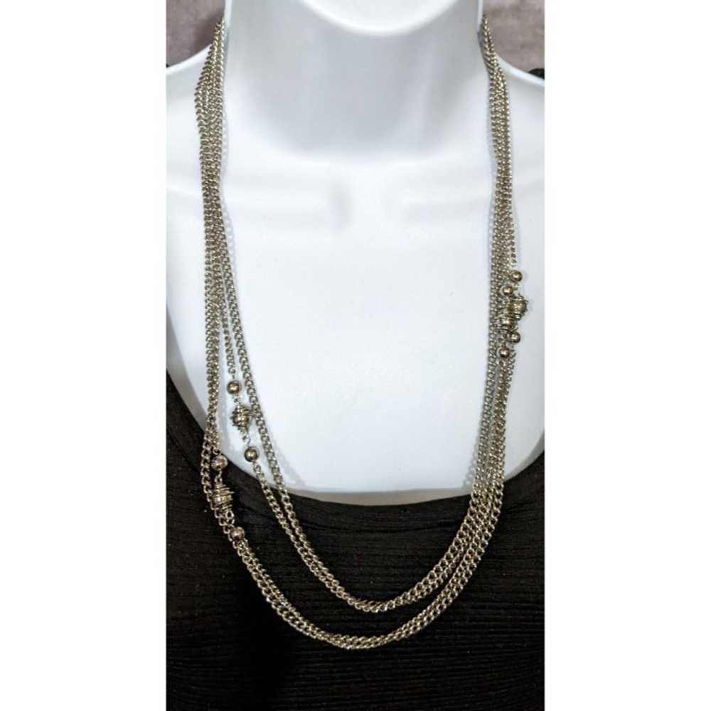 Long Silver Double Strand Necklace With Bead Acce… - image 4