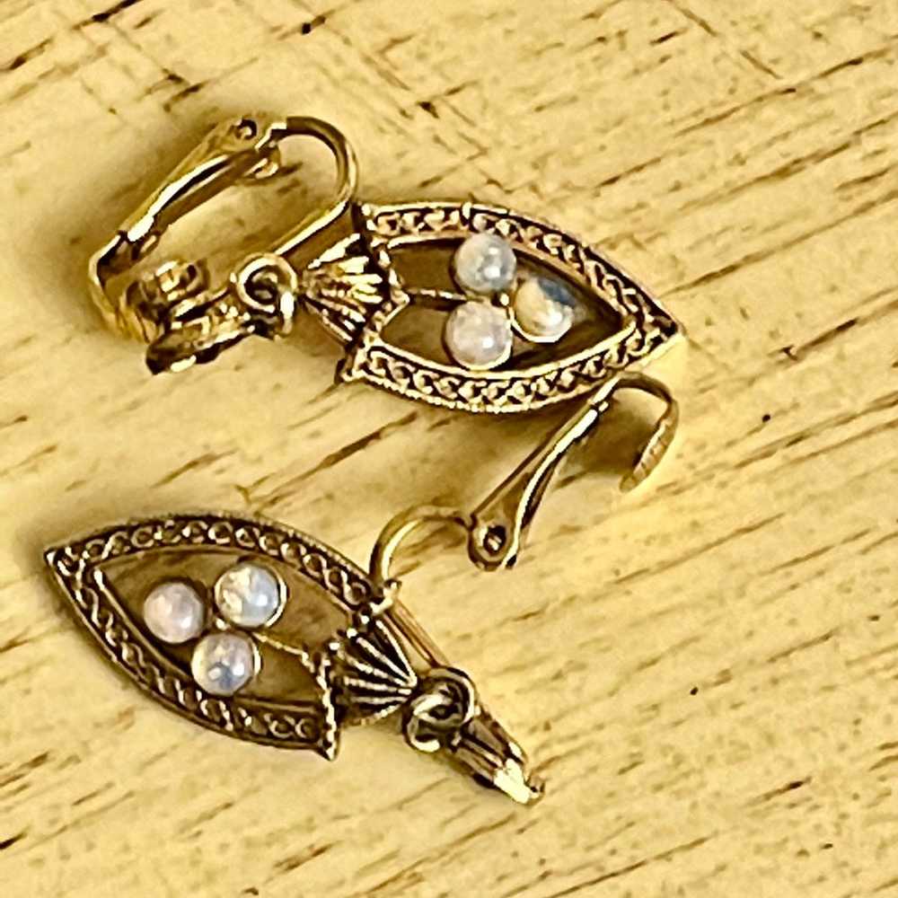 Vintage clip on Earrings gold with opal stones ea… - image 4