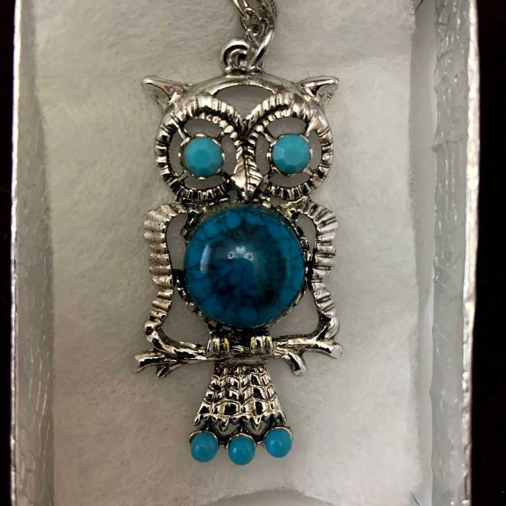 Vintage Turquoise Owl Pendant - image 1