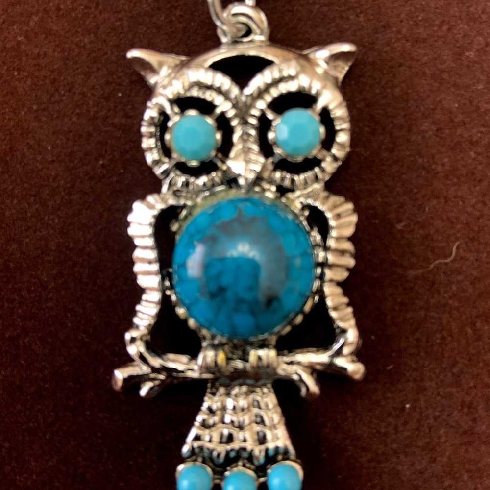 Vintage Turquoise Owl Pendant - image 2