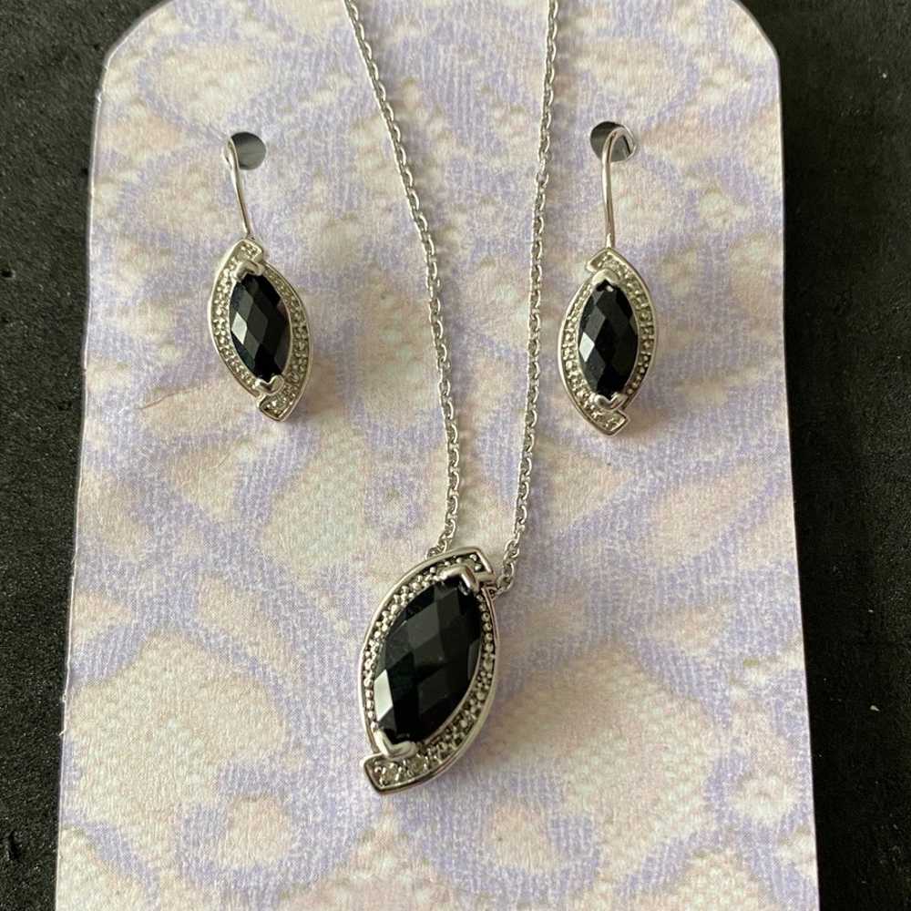 Avon Vintage Sterling Silver Black Onyx Necklace … - image 1