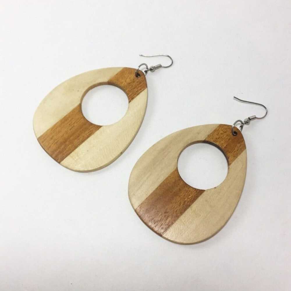 VINTAGE Wood Tear Drop Earrings - image 1