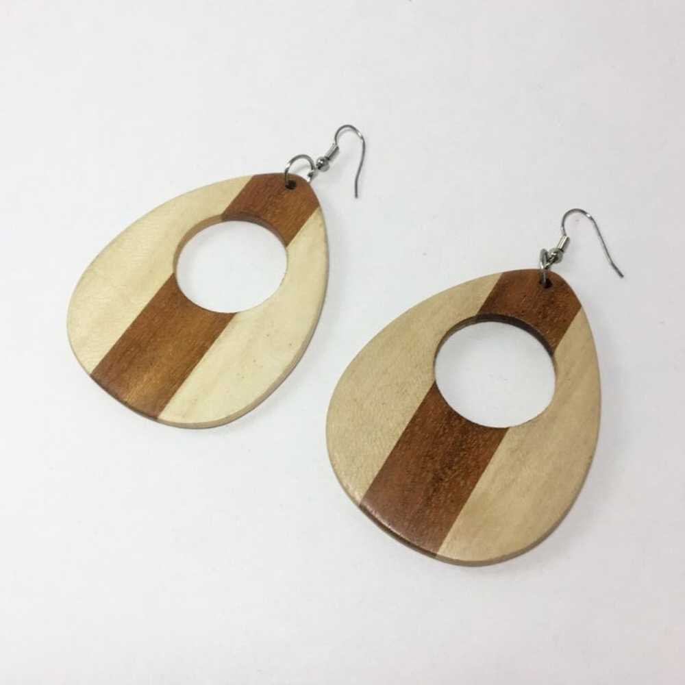 VINTAGE Wood Tear Drop Earrings - image 2