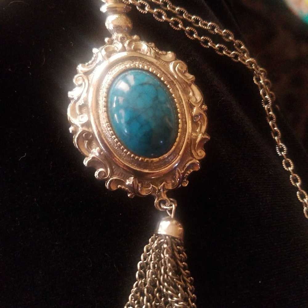 Turquoise and silver long-chain - image 1