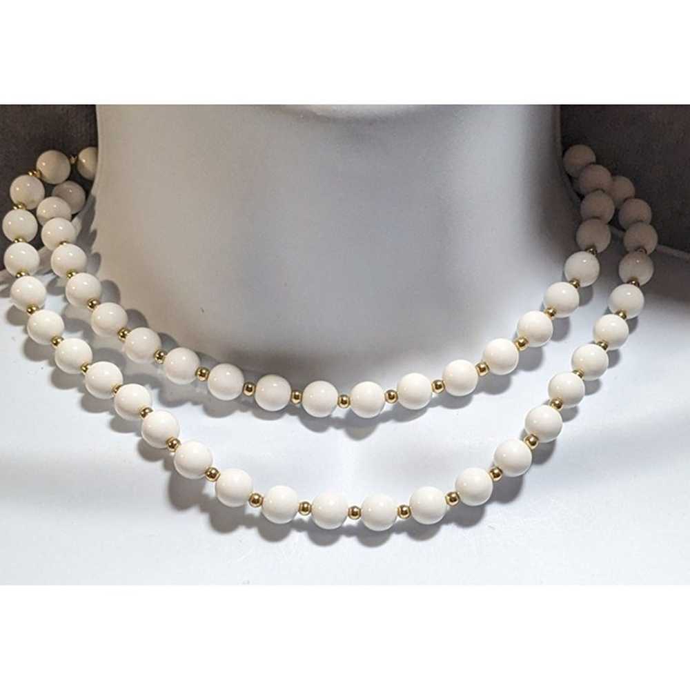 Monet Vintage White And Gold Beaded Necklace - image 1