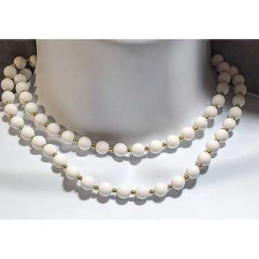 Monet Vintage White And Gold Beaded Necklace - image 1