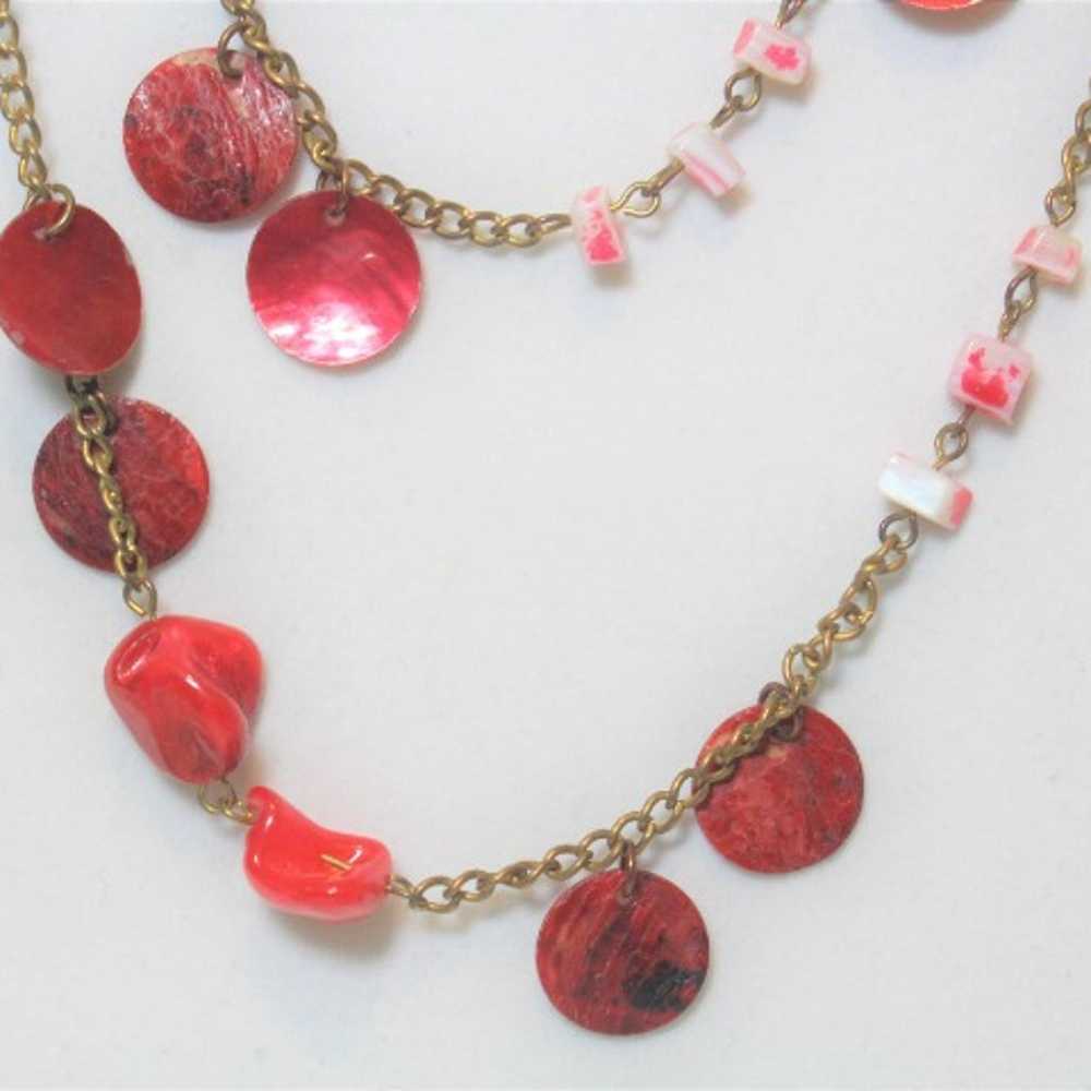 90s  Red Abalone Shell Coin Necklace - image 5