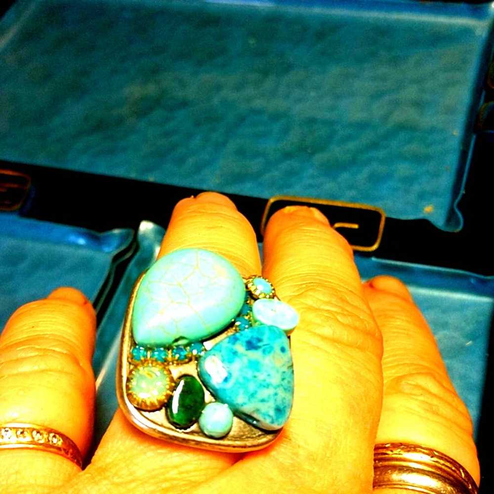 Sz 7 Beautiful  Faux Turquoise Ring - image 1