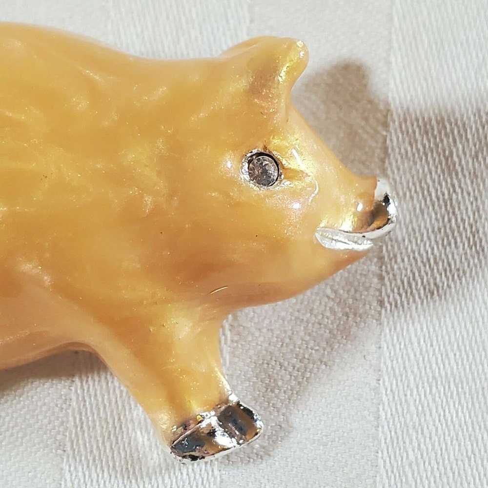 Vintage Enamel Pig Brooch w Crystal Eye - image 2