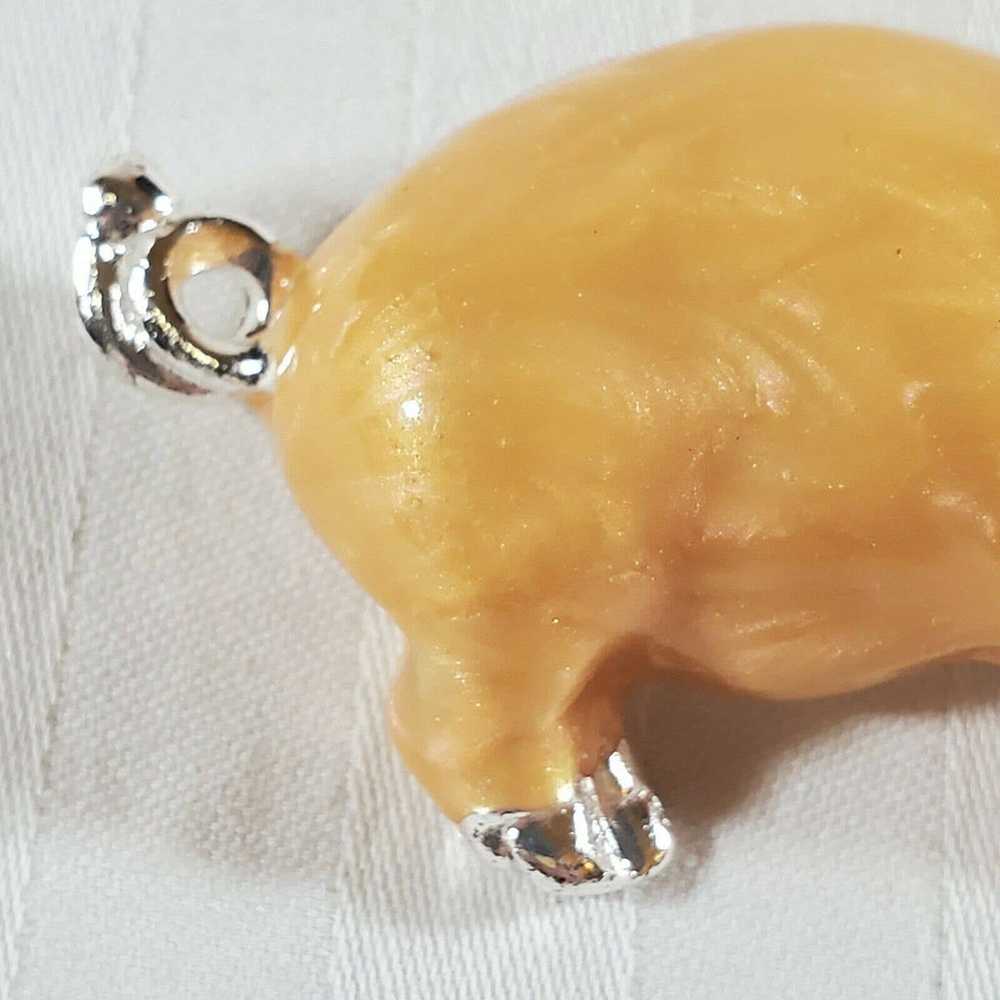 Vintage Enamel Pig Brooch w Crystal Eye - image 3