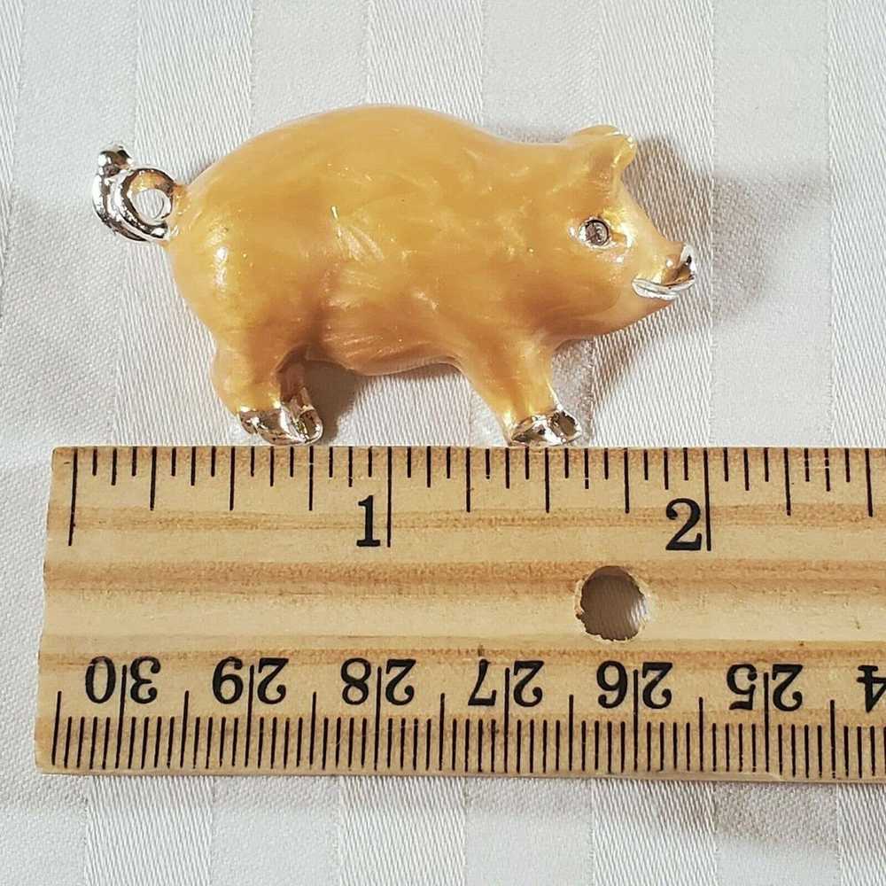 Vintage Enamel Pig Brooch w Crystal Eye - image 5