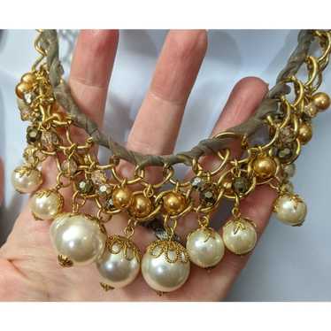 Woven Faux Pearl Statement Necklace - image 1