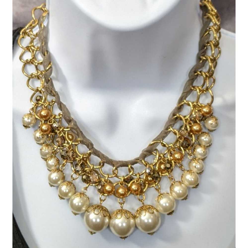 Woven Faux Pearl Statement Necklace - image 2