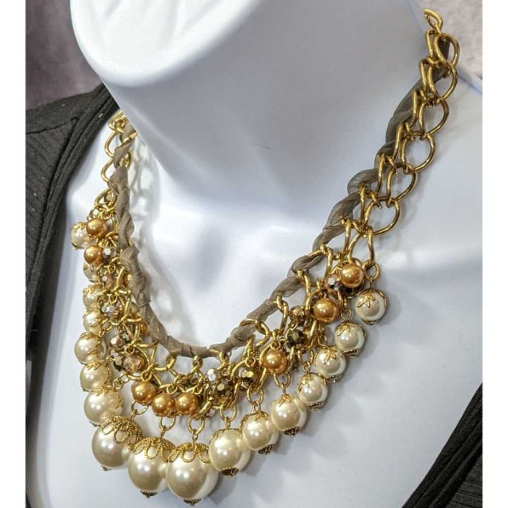 Woven Faux Pearl Statement Necklace - image 3