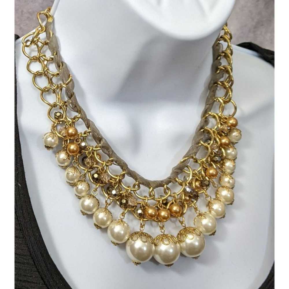 Woven Faux Pearl Statement Necklace - image 4