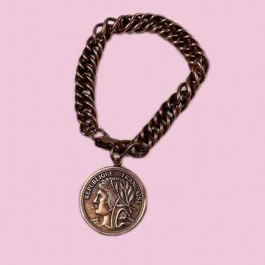 Copper French Coin Charm Bracelet