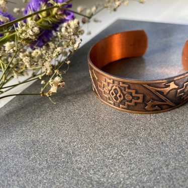 Vintage Copper Modernist Industrial Cuff Bracelet… - image 1