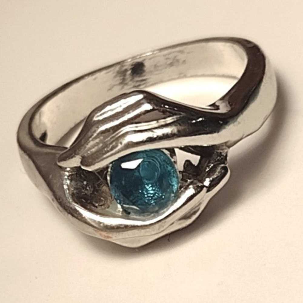 Size 9 - Sterling Silver Plated Aquamarine Hands … - image 1