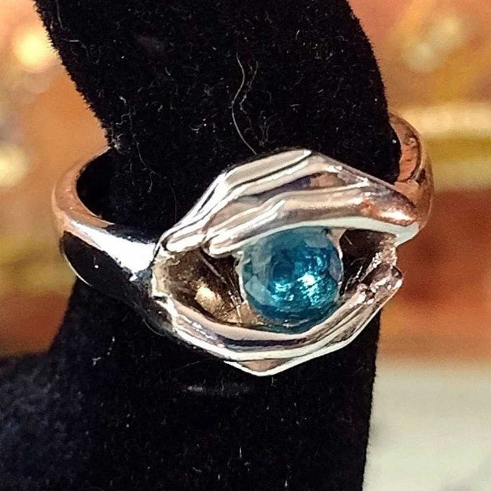 Size 9 - Sterling Silver Plated Aquamarine Hands … - image 2