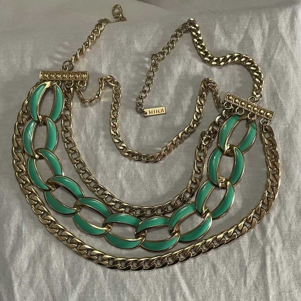 MIKA vintage necklace Gold tone statement jewelry - image 5