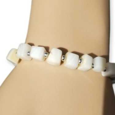 AUTHENTIC MOTHER OF PEARL CHUNK STRETCH BRACELET - image 1