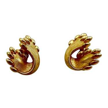 Vintage Crown Trifari Gold Tone Clip Earrings Bow… - image 1