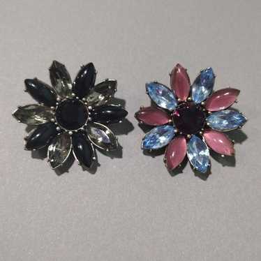 Figural Floral Crystal and Cabochon BROOCHES, Cos… - image 1