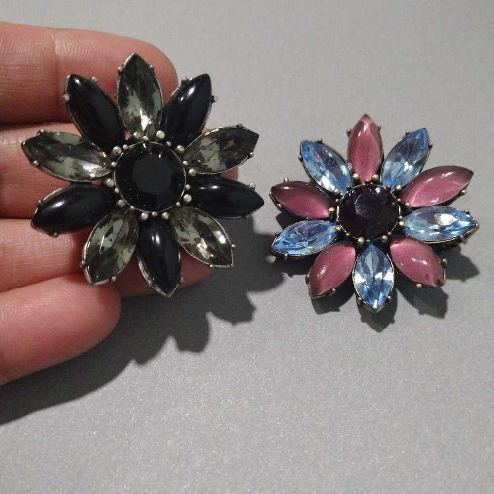 Figural Floral Crystal and Cabochon BROOCHES, Cos… - image 2
