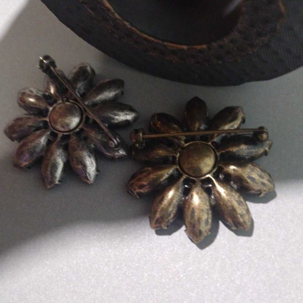 Figural Floral Crystal and Cabochon BROOCHES, Cos… - image 4