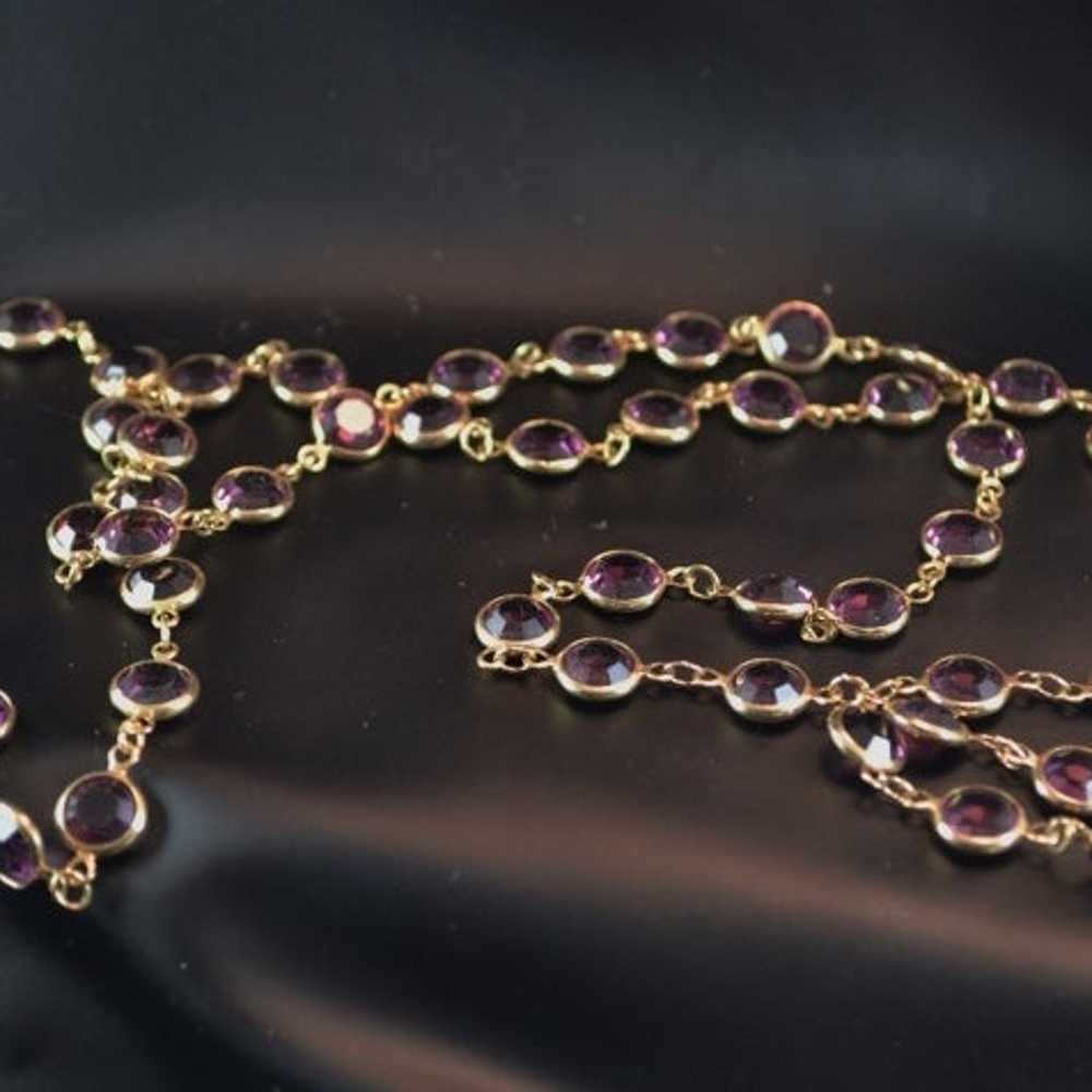 Vintage amethyst gold crystal necklace 36” long w… - image 2