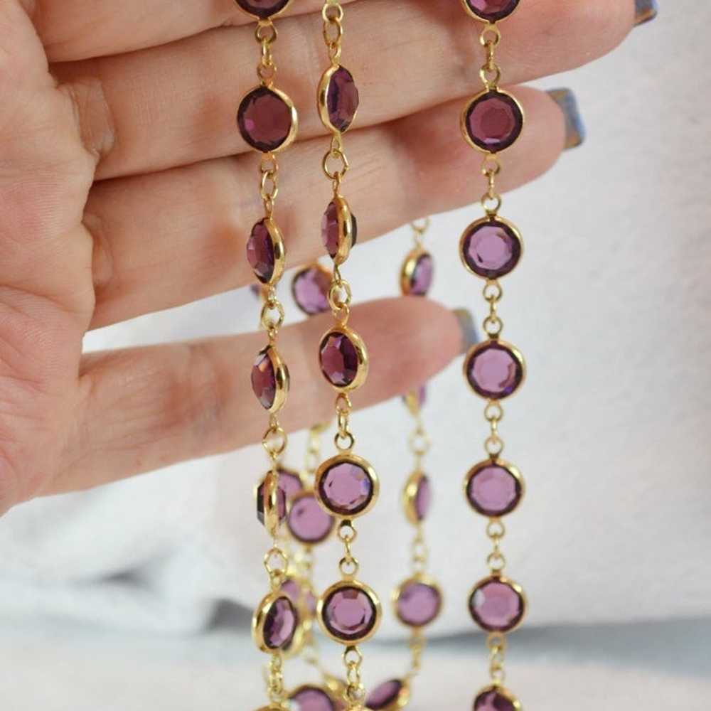 Vintage amethyst gold crystal necklace 36” long w… - image 3