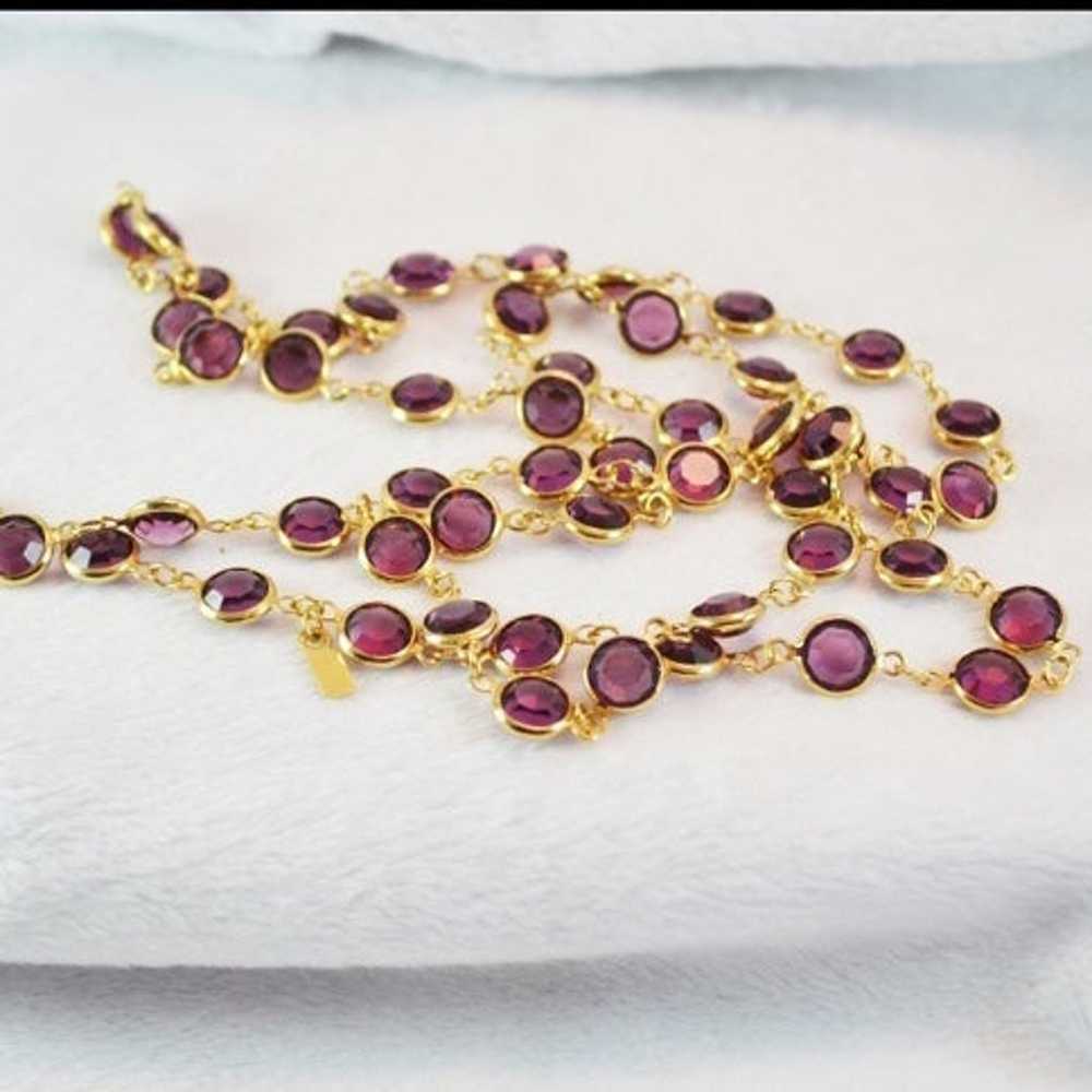 Vintage amethyst gold crystal necklace 36” long w… - image 4