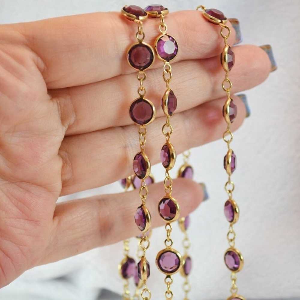 Vintage amethyst gold crystal necklace 36” long w… - image 5