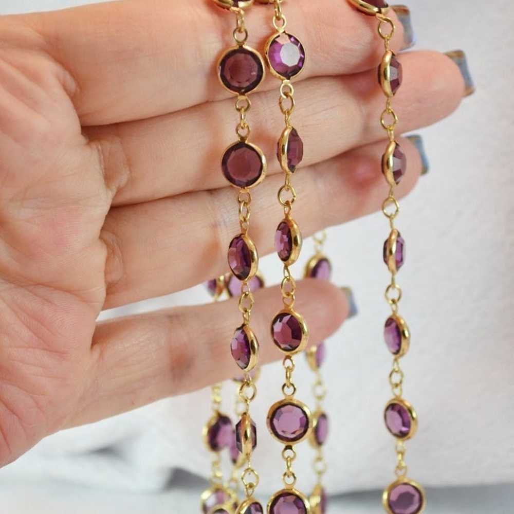 Vintage amethyst gold crystal necklace 36” long w… - image 7