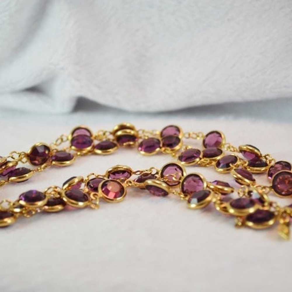 Vintage amethyst gold crystal necklace 36” long w… - image 8