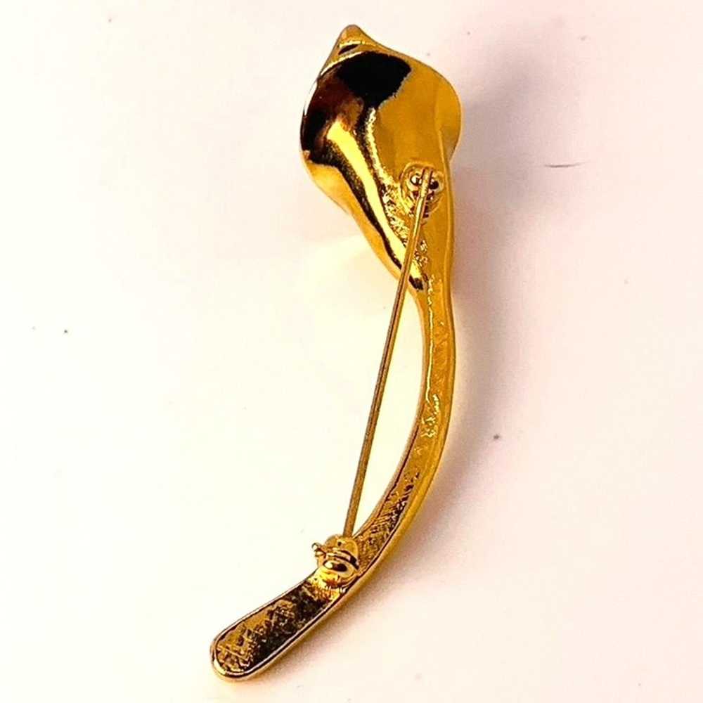 Vintage Calla Lily Gold Tone Pearl Brooch Pin - image 4