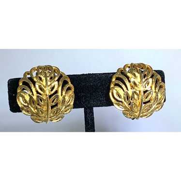 Earrings Clip On Gold Tone Round Domed Filigree L… - image 1