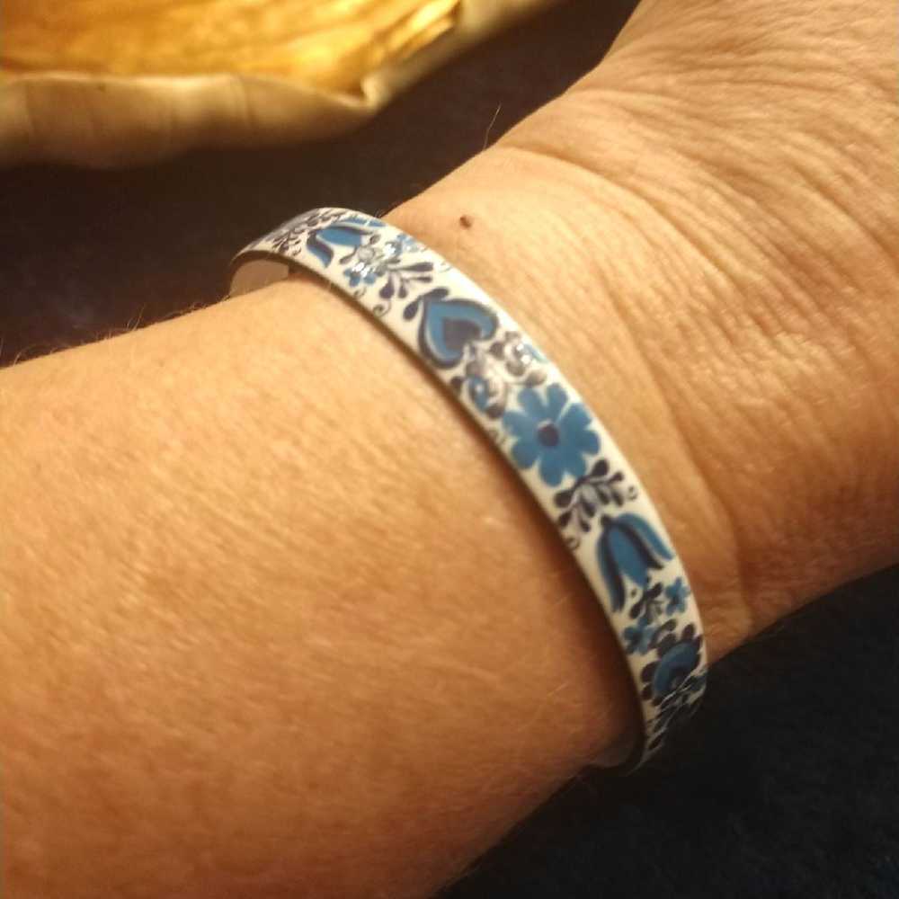 Estate~VTG. BLUE & WHITE ENAMEL BRACELET - image 1