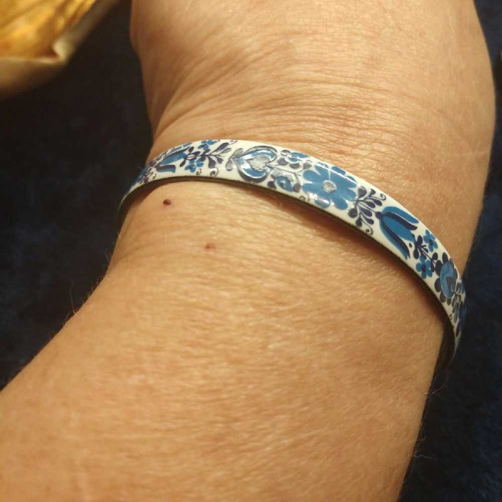 Estate~VTG. BLUE & WHITE ENAMEL BRACELET - image 2