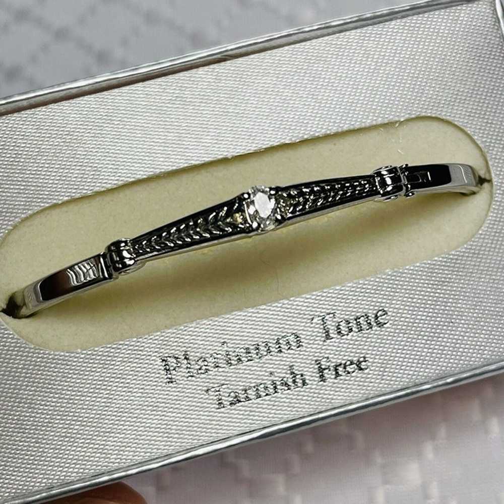 Vintage Danecraft Platinum Tone w/ Crystals Hinge… - image 1