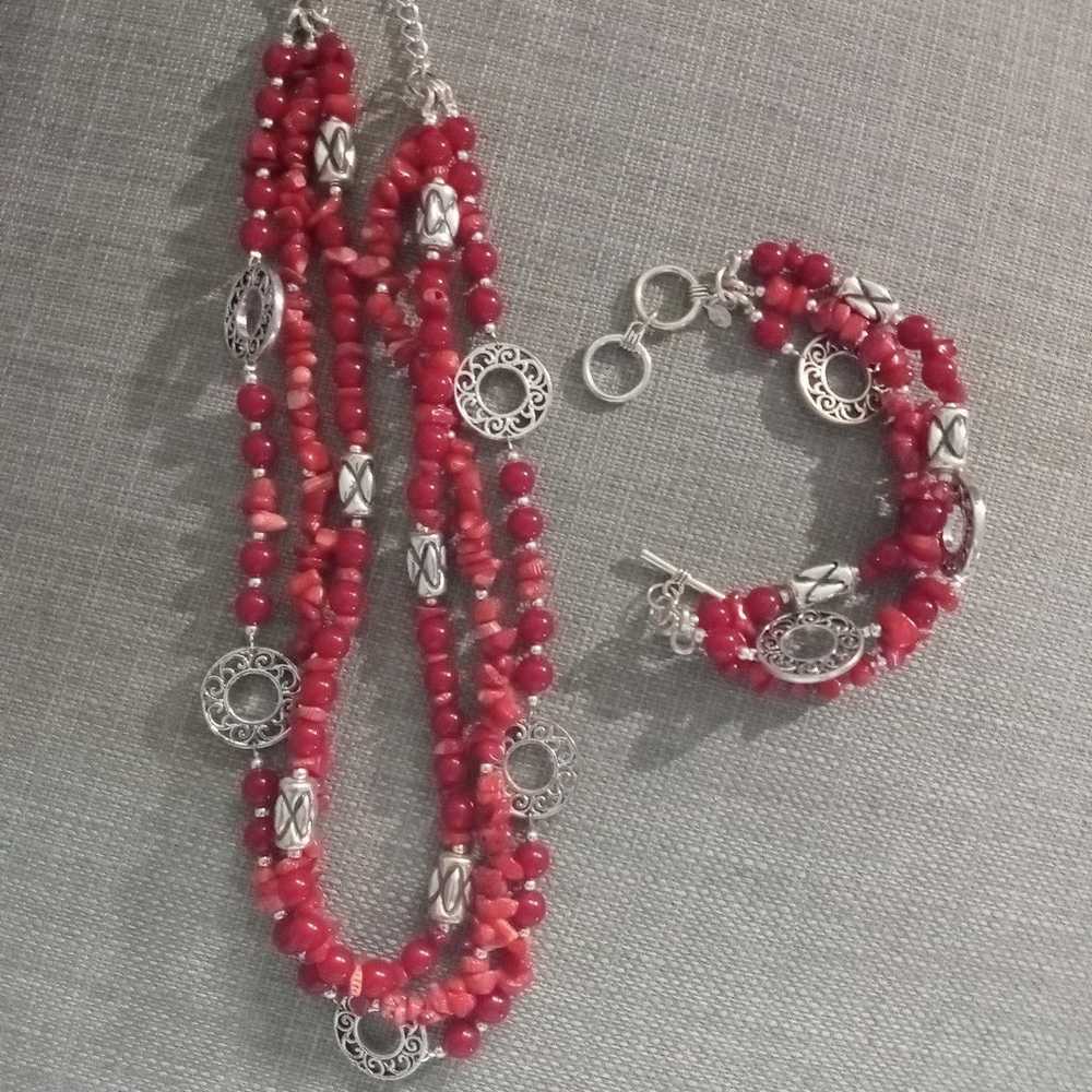 Vintage Red Coral Jewelry Set - image 4