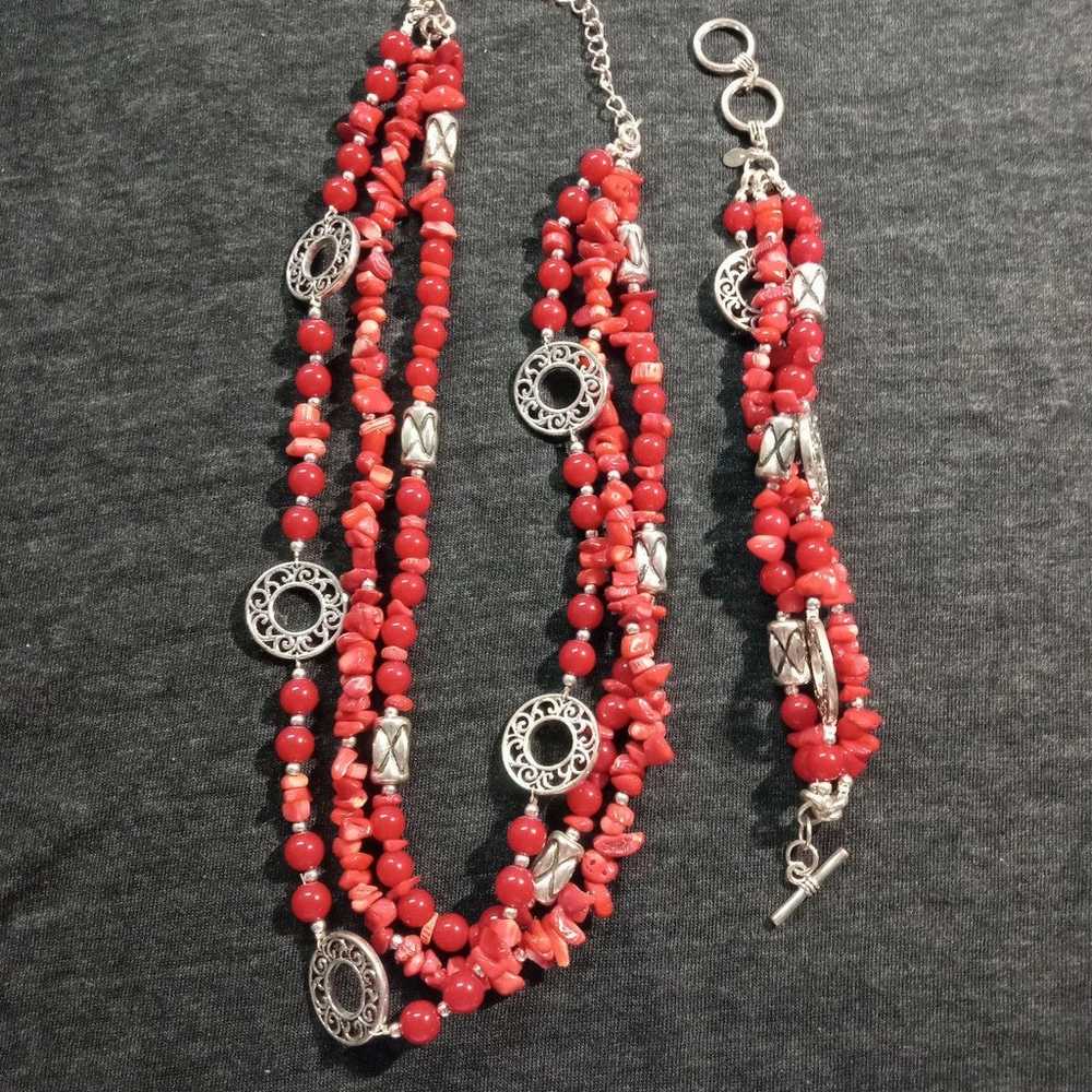 Vintage Red Coral Jewelry Set - image 5