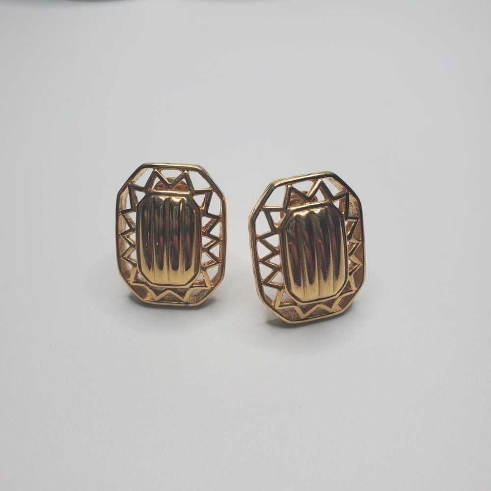 Vintage Monet gold clip on earrings - image 1