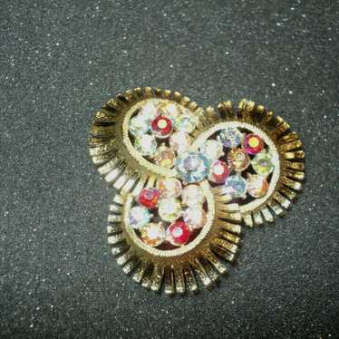 Vintage Brooch Gold Toned with Iridescent Multico… - image 1
