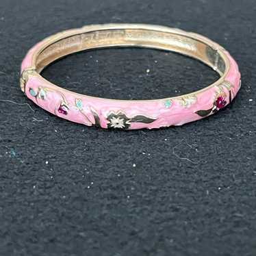 Vintage LI LONG XING Pink Floral Enamel Bangle wi… - image 1