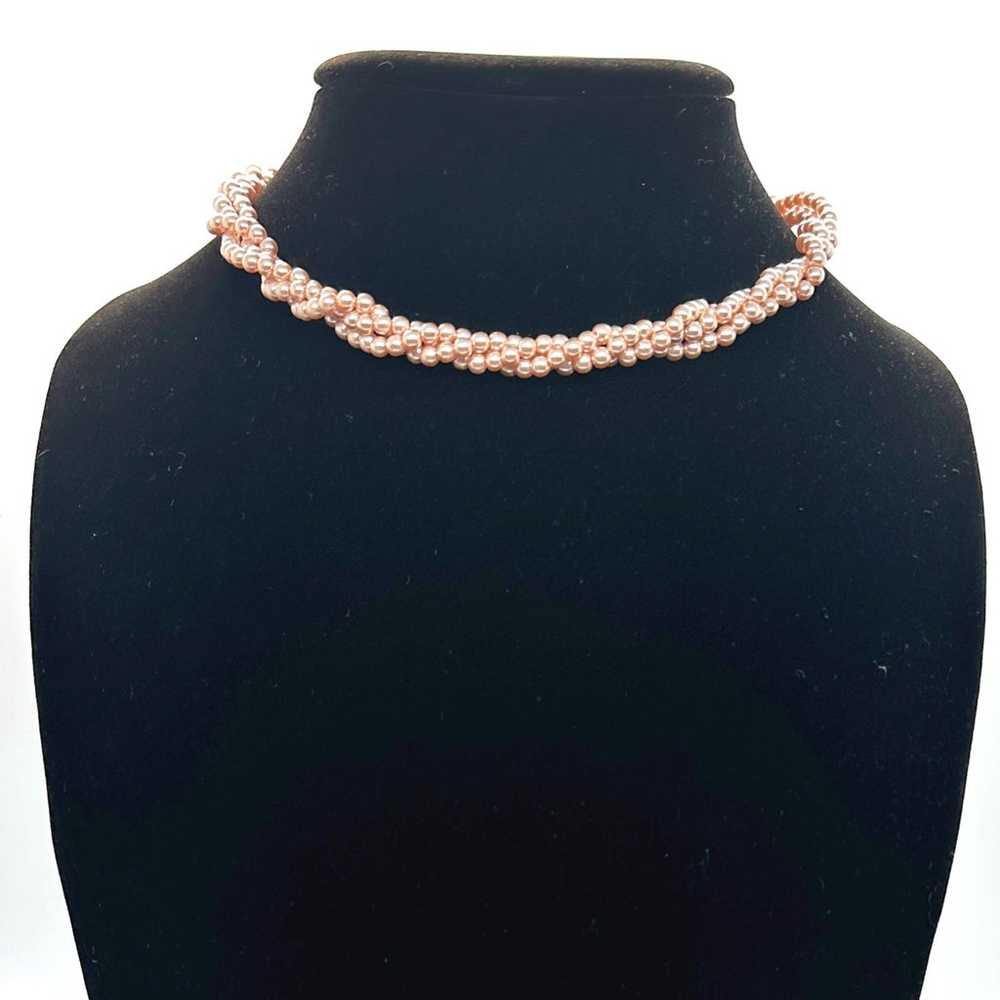 Vintage Monet triple strand peach pearl necklace - image 1